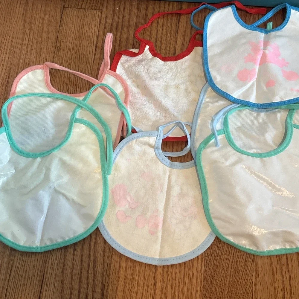 Vintage Playskool Disney And Others Lot Of 7 Bibs Cloth Vinyl